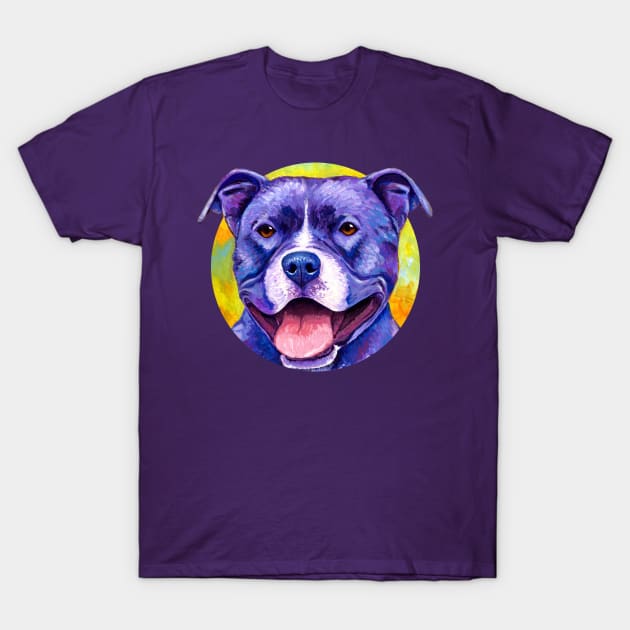 Peppy Purple Pitbull Terrier Dog T-Shirt by rebeccawangart